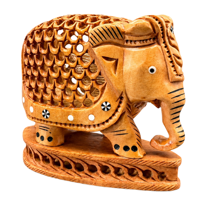 Carved-wooden-elephant-figurine