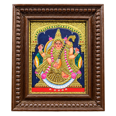 Framed-Goddess-Saraswathi-Tanjore-Painting