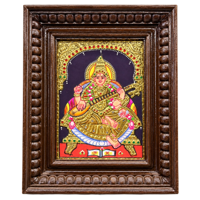Goddess-Saraswati-Tanjore-Painting-8x6