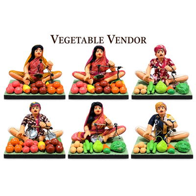 Six vegetable vendor displays