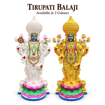 Tirupati Balaji statues in white and gold